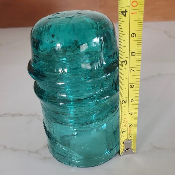 Aqua Teal Green Glass Insulator AM.TEL & TEL.CO Bubbles - Picture 5 of 5
